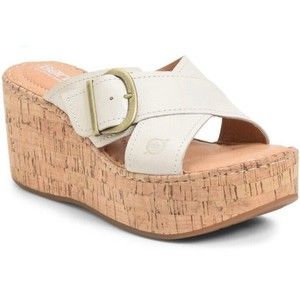 BORN BEIGE LEATHER PLATFORM CHUNKY WEDGE SLIDE SANDALS WOMEN'S SZ 10 M BR0005801